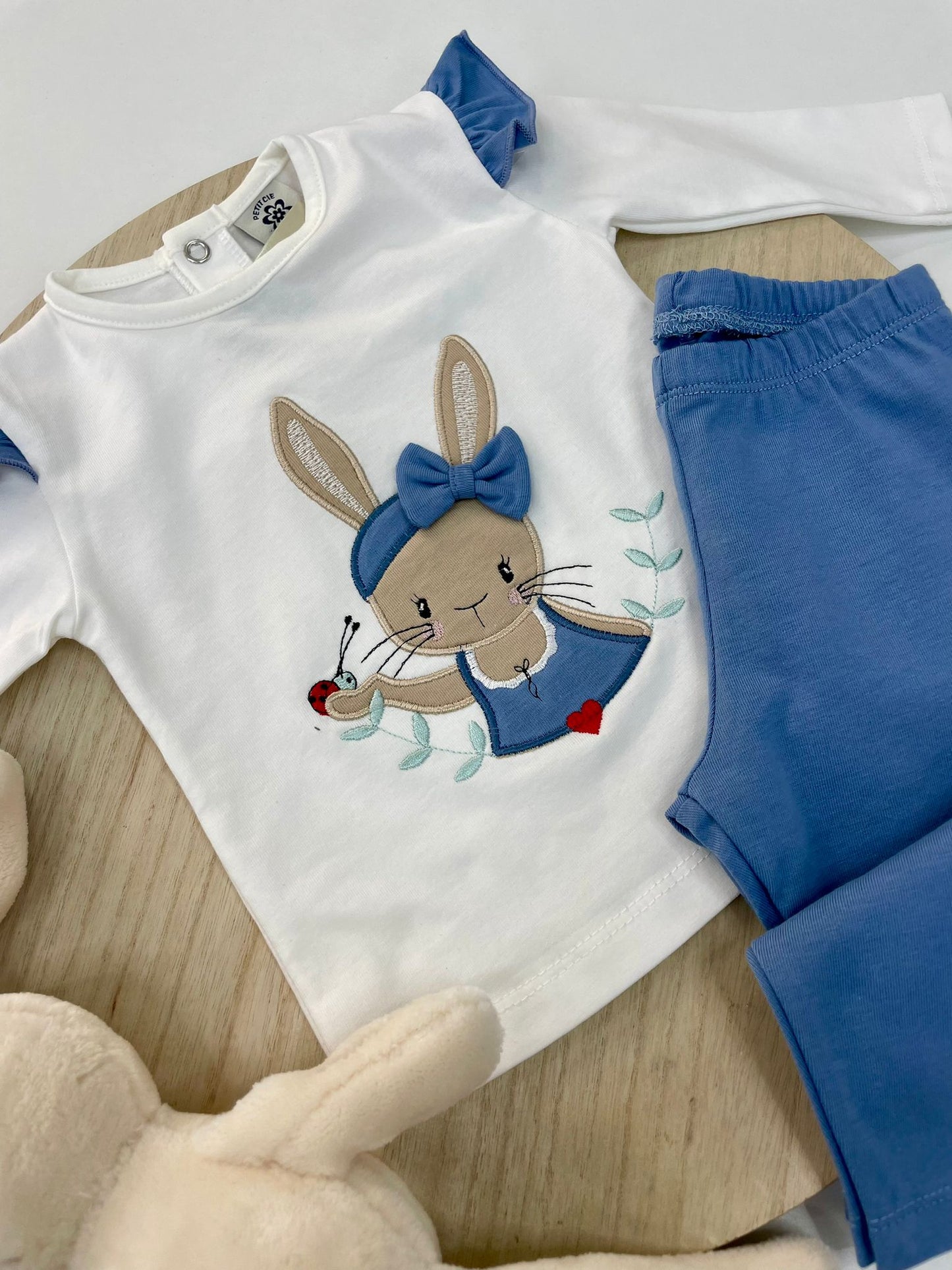 Conjunto bebé niña camiseta y leggins azul con conejito 🐰 | 6-48M
