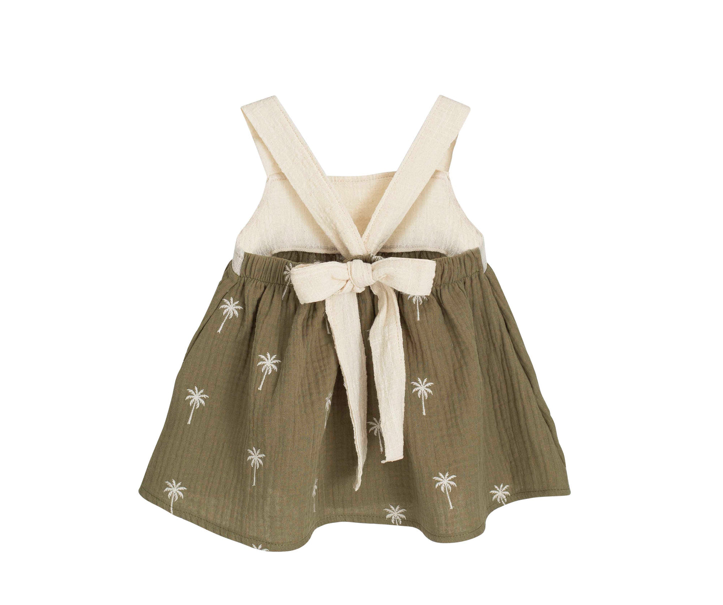 Vestido bebé Mathura verde oliva bordado palmeras 6 meses 6 años