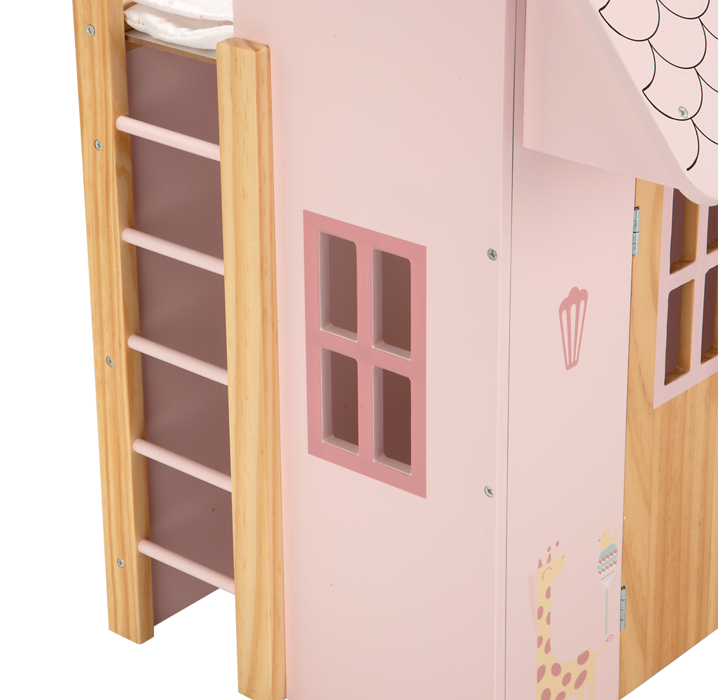Cama–casita de madera Nature rosa con perchas | Muebles infantiles +3 años