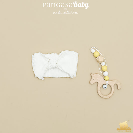 Diadema Bebé marfil de Punto con Lazo Pangasa 100% Algodón – Colección Verano