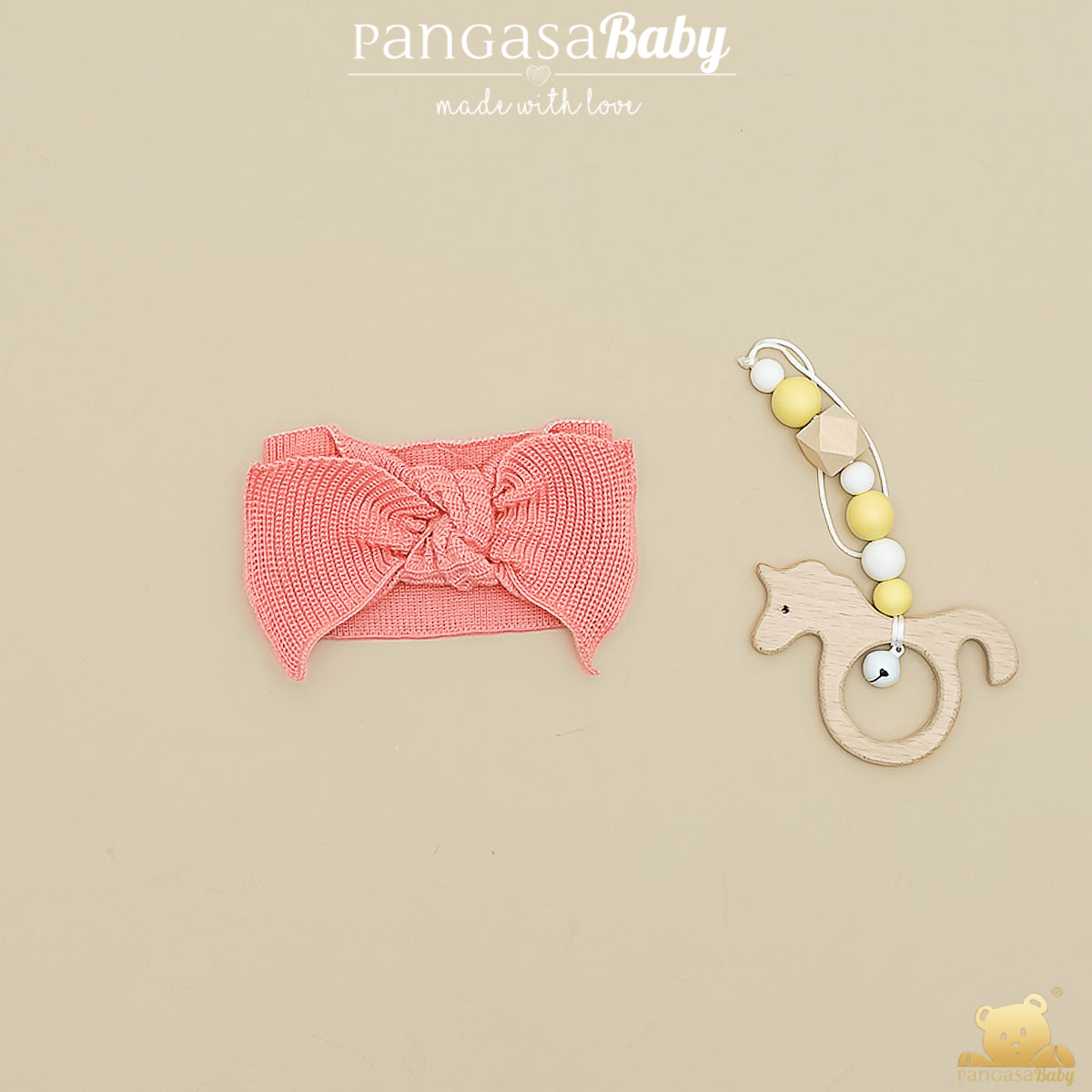 Diadema Bebé Coral de Punto con Lazo Pangasa 100% Algodón – Colección Verano