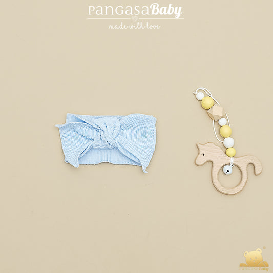 Diadema Bebé Azul de Punto con Lazo Pangasa 100% Algodón – Colección Verano