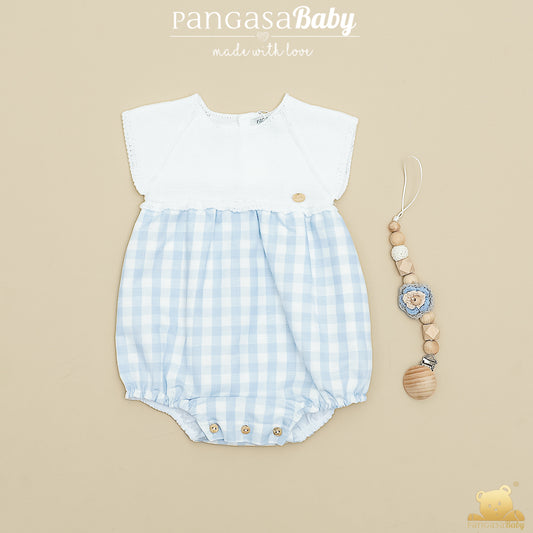 Pelele bebé cuadros azul y blanco Pangasa Baby | Familia Cuadros | 0 a 12 meses