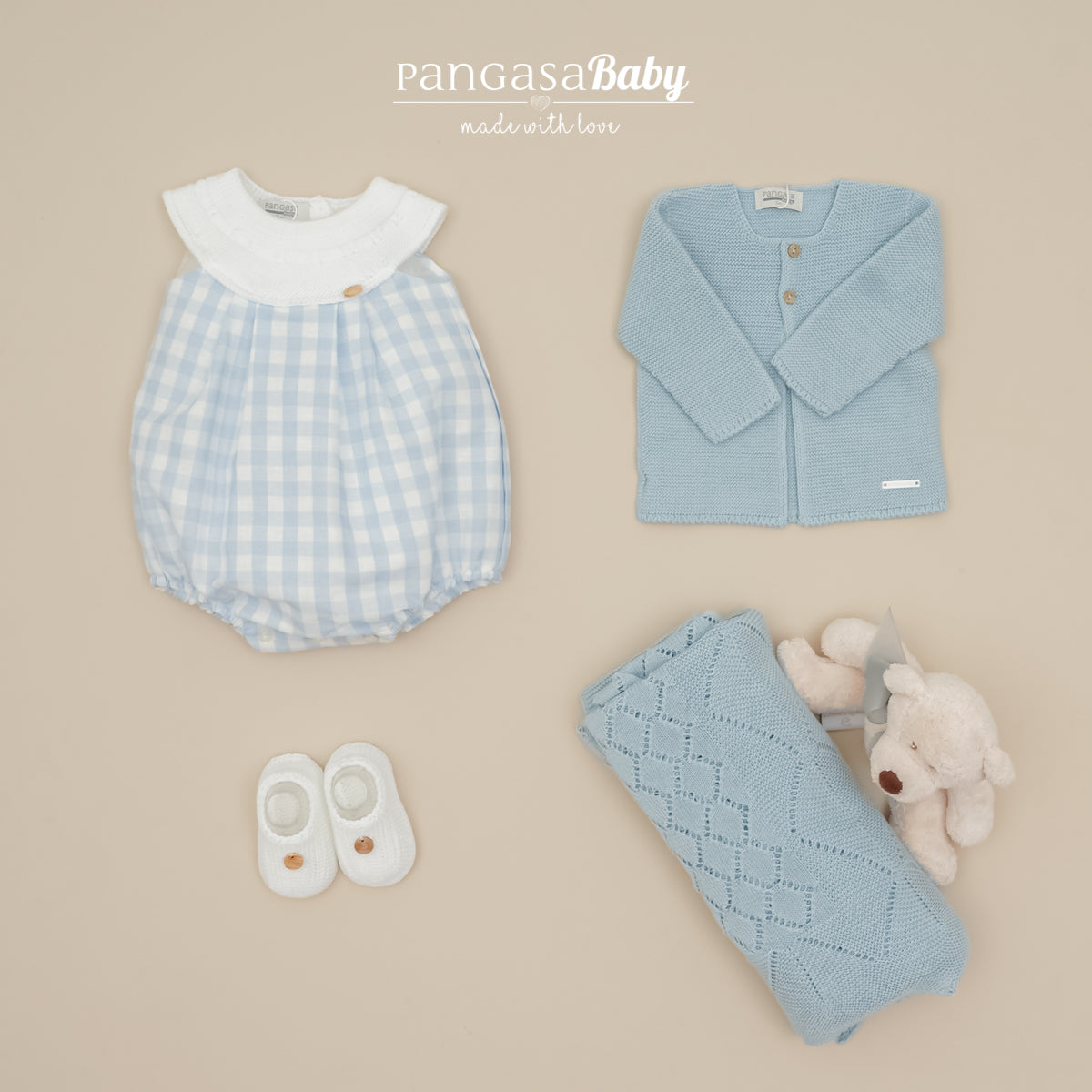 Pelele bebé Móceta cuadros azul Pangasa Baby | 100% algodón | 0 a 12 meses