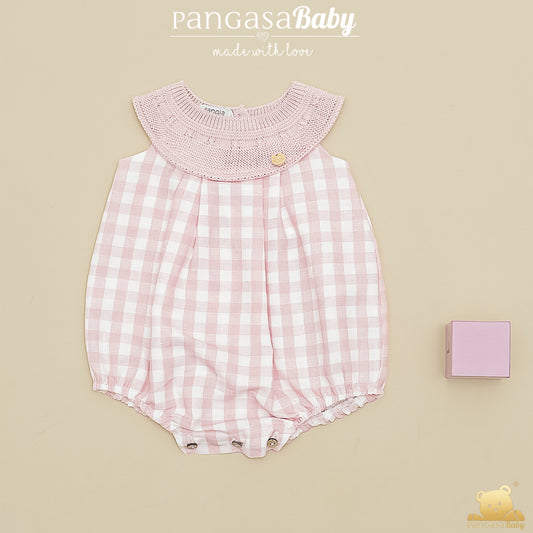 Pelele bebé Móceta cuadros rosa empolvado Pangasa Baby | 100% algodón | 0 a 12 meses