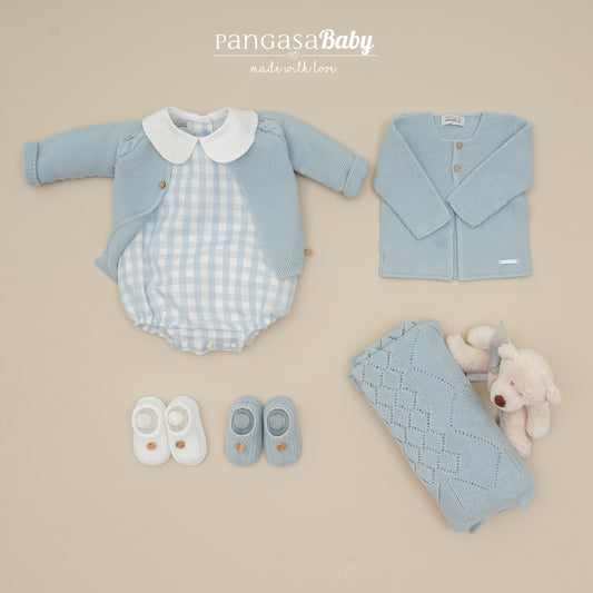 Pelele bebé todo tela cuadros azul Pangasa Baby | 100% algodón | 0 a 12 meses