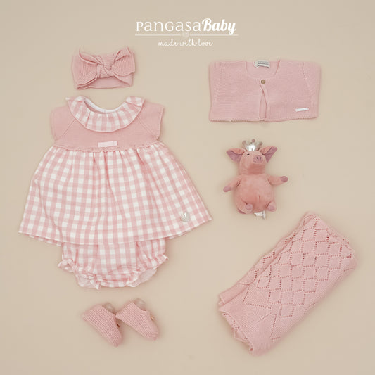 Vestido bebé cuadros rosa Pangasa Baby | Opción de braguita cubre pañal a juego | 0 a 24 meses