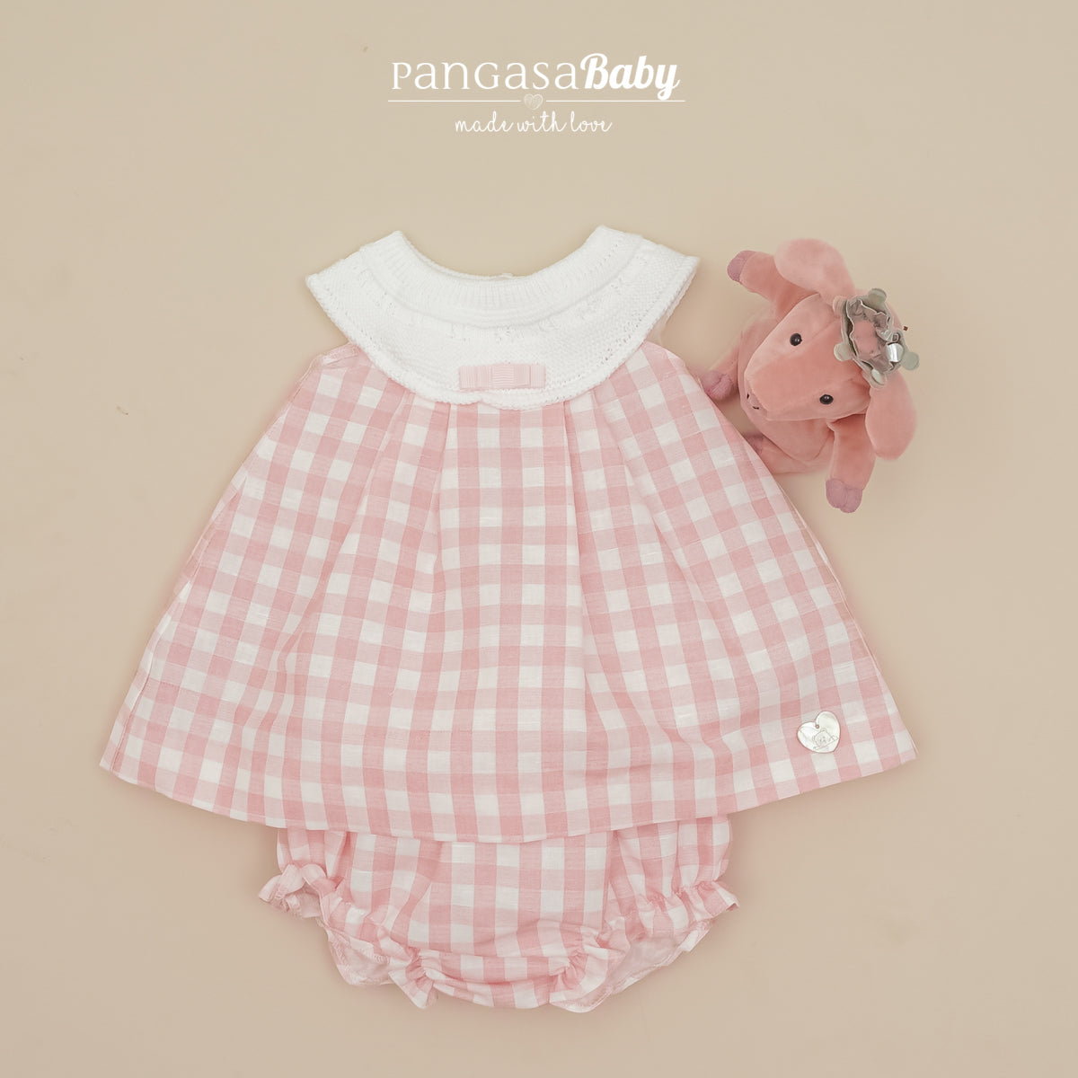 Vestido bebé Móceta cuadros blanco Pangasa Baby | Opción braguita cubre pañal a juego | 0 a 24 meses