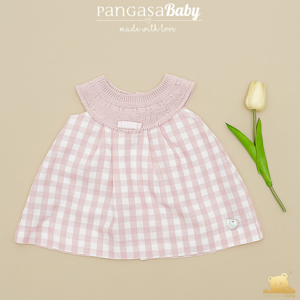 Vestido bebé Móceta cuadros rosa empolvado Pangasa Baby | 0 a 24 meses