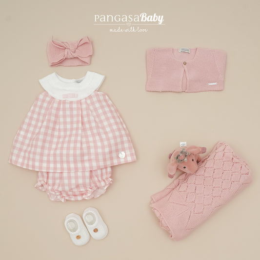 Vestido bebé Móceta cuadros blanco Pangasa Baby | Opción braguita cubre pañal a juego | 0 a 24 meses
