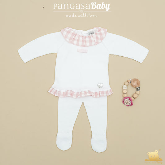 Primera puesta bebé con volante cuadros blanco Pangasa Baby | 100% algodón | Prematuro (00) a 12 meses