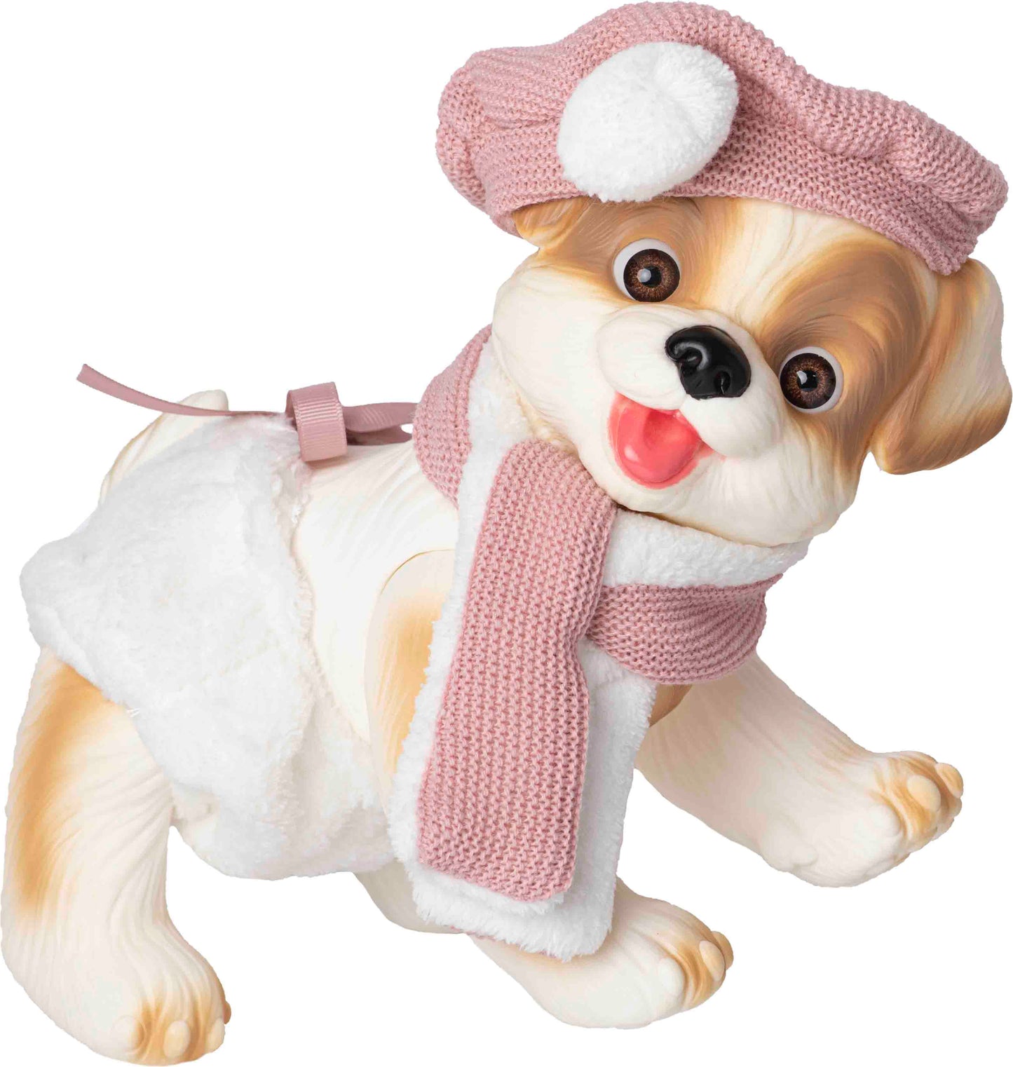 Perrito blanco con bufanda y gorrro rosa 23 cm cuerpo vinilo 2608 ROSA TOYS