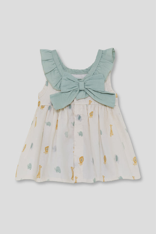 Vestido Niña Estampado Animales con Lazo Verde 3-8 Años – Street Monkey Verano