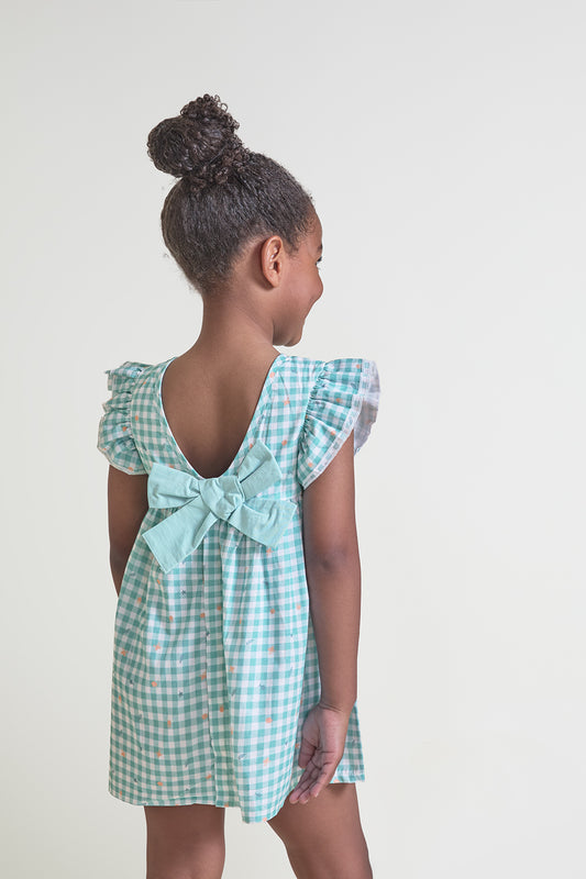 Vestido Niña Vichy Turquesa con Lazo 3-8 Años – Street Monkey Verano