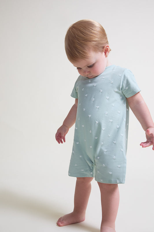 Pelele Bebé Verde Claro con Corazones 1-24 Meses – Street Monkey Verano