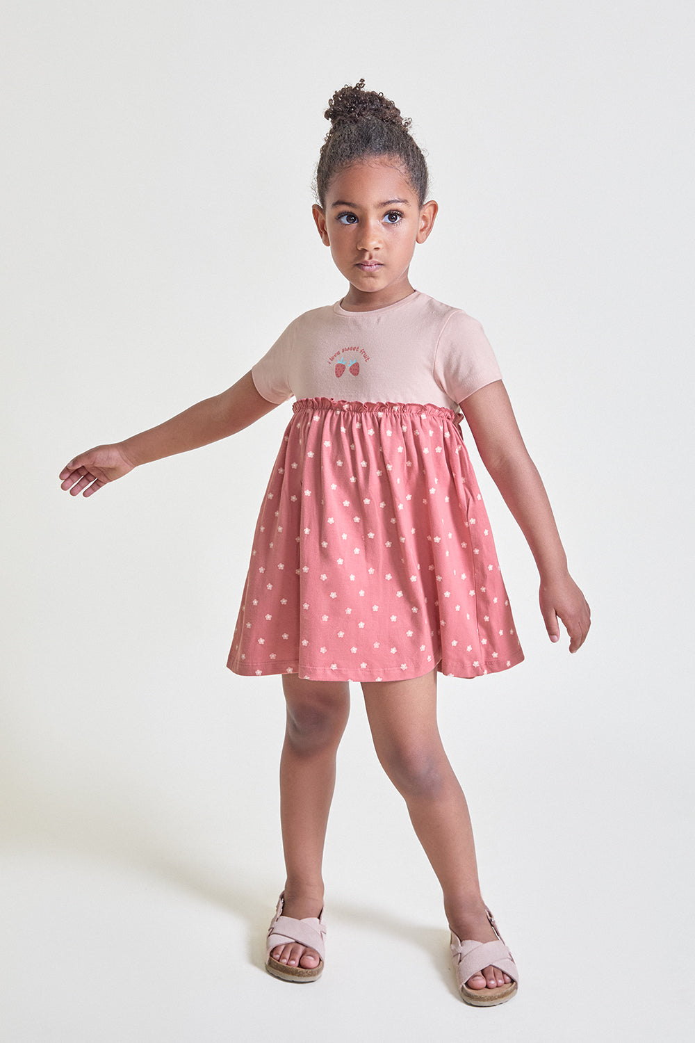 Vestido bebé niña de algodón rosa con falda estampada Street Monkey 3 meses - 6 años