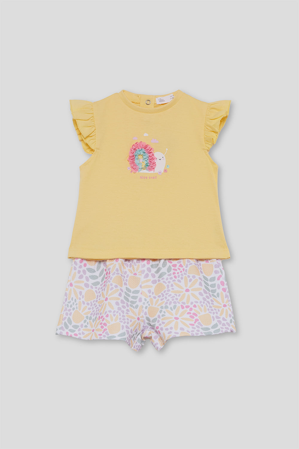 Conjunto bebé niña de algodón amarillo con short estampado Street Monkey 3 meses - 6 años