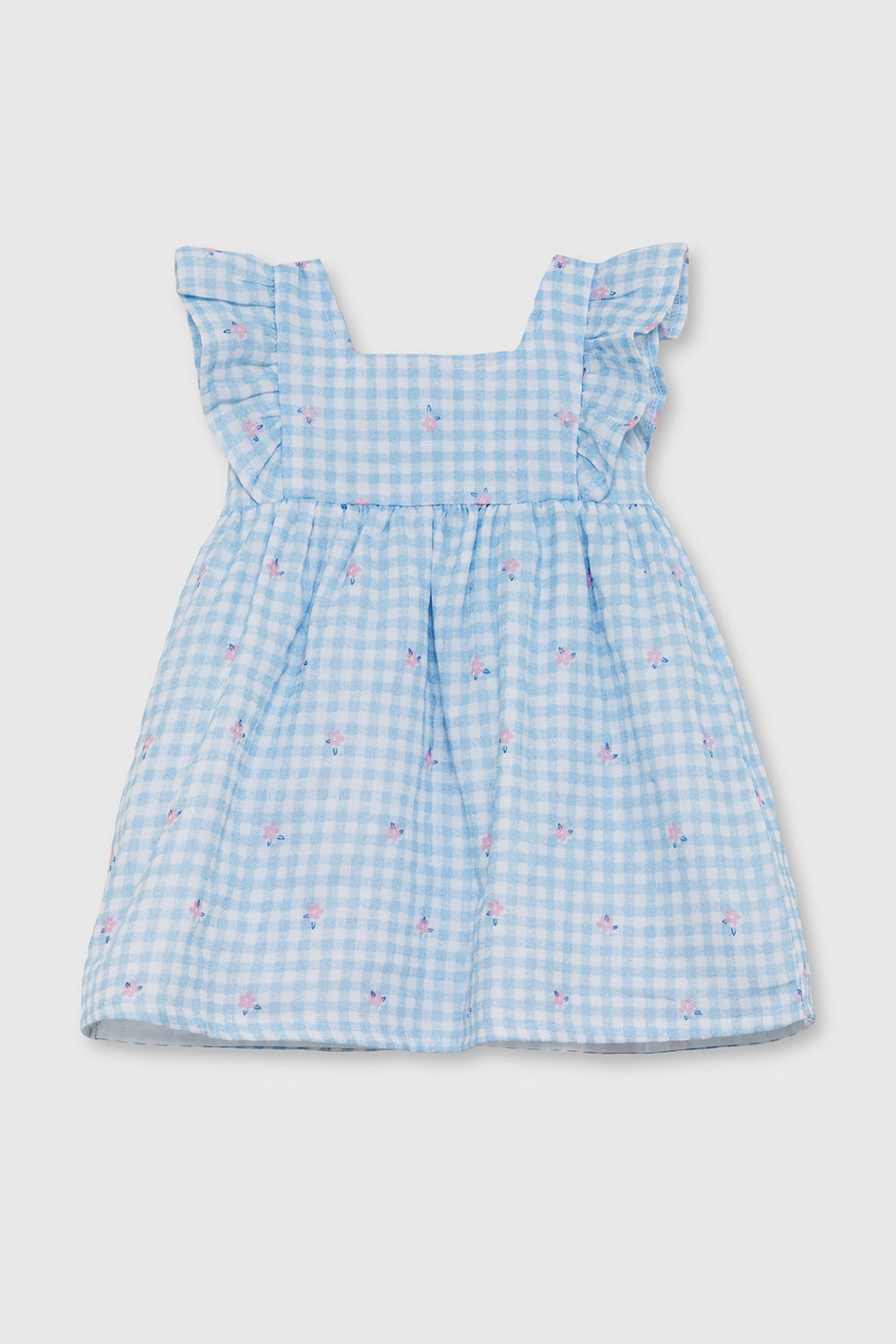 Vestido Bebé Niña Cuadro Vichy Azul con Flores 3 Meses - 6 Años – Colección Verano