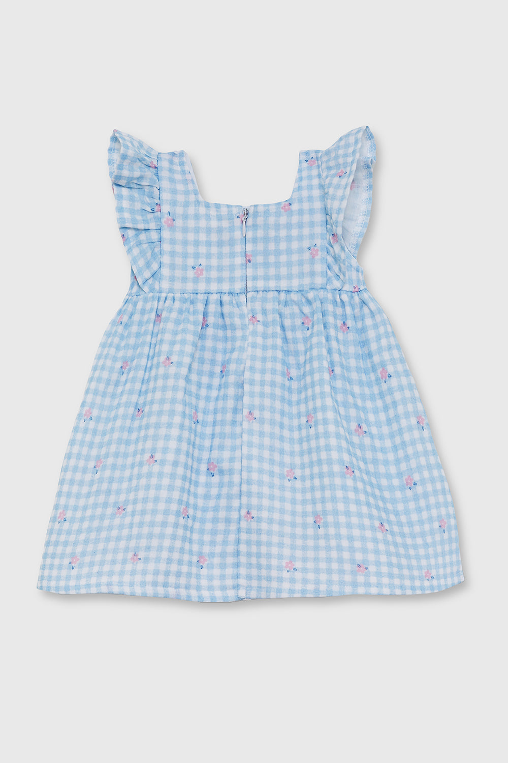 Vestido Bebé Niña Cuadro Vichy Azul con Flores 3 Meses - 6 Años – Colección Verano