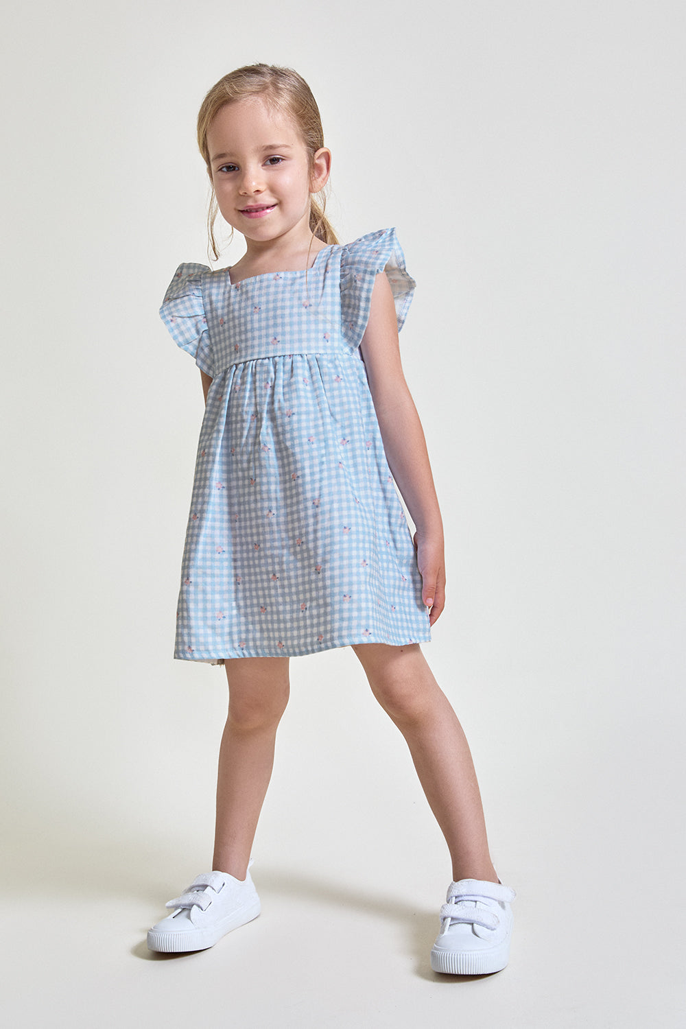 Vestido Bebé Niña Cuadro Vichy Azul con Flores 3 Meses - 6 Años – Colección Verano