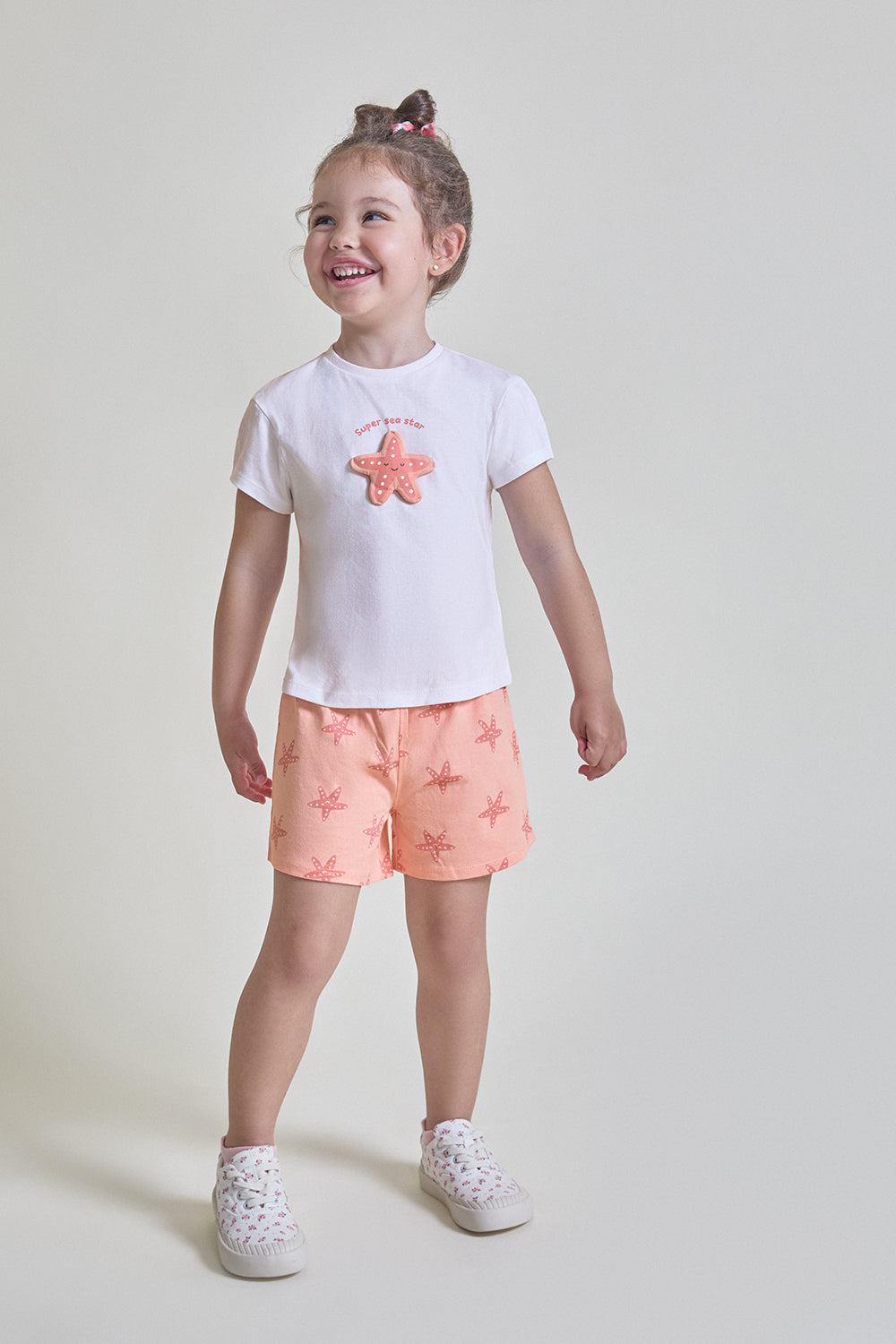Conjunto Bebé Niña Estrella de Mar Blanco y Salmón 3 Meses - 6 Años – Colección Verano