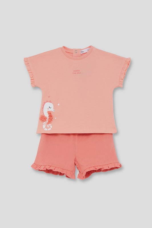 Conjunto Bebé Niña Caballito de Mar Salmón 3 Meses - 6 Años – Colección Verano