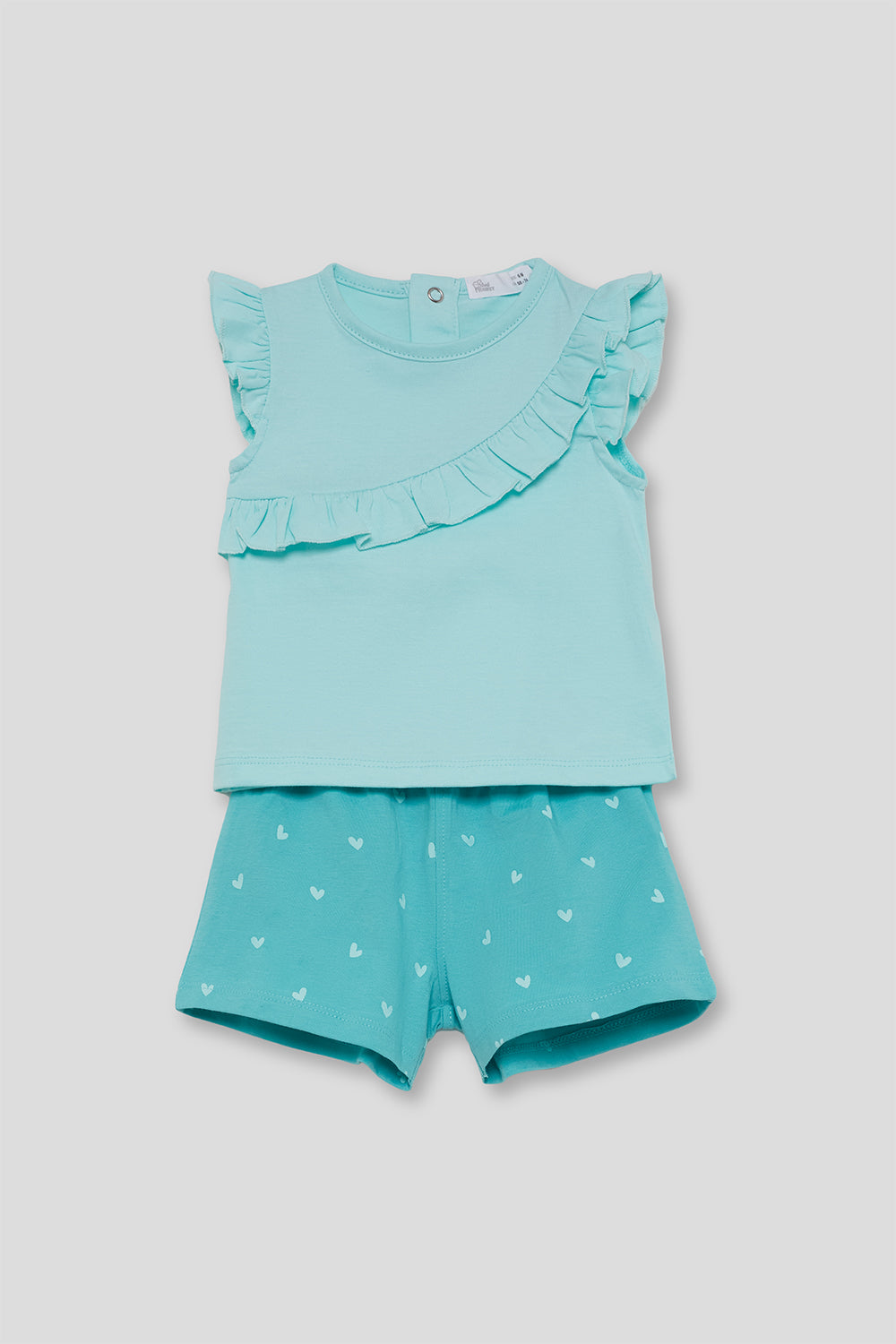 Conjunto Bebé Niña Verde Agua con Volantes y Corazones 3 Meses - 6 Años – Colección Verano