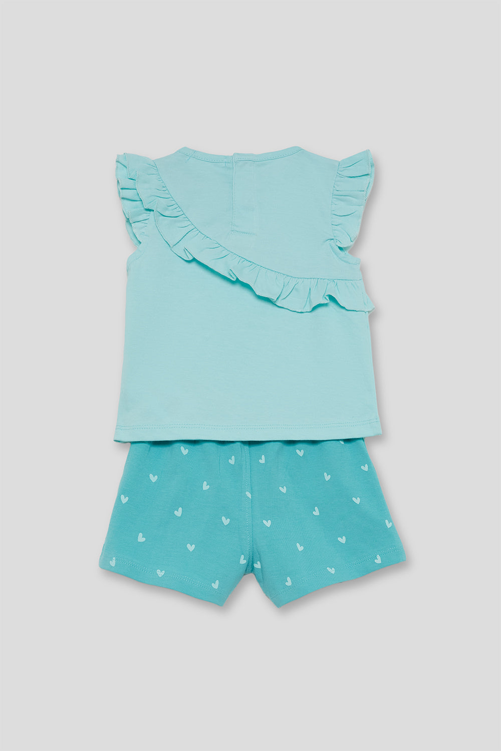 Conjunto Bebé Niña Verde Agua con Volantes y Corazones 3 Meses - 6 Años – Colección Verano