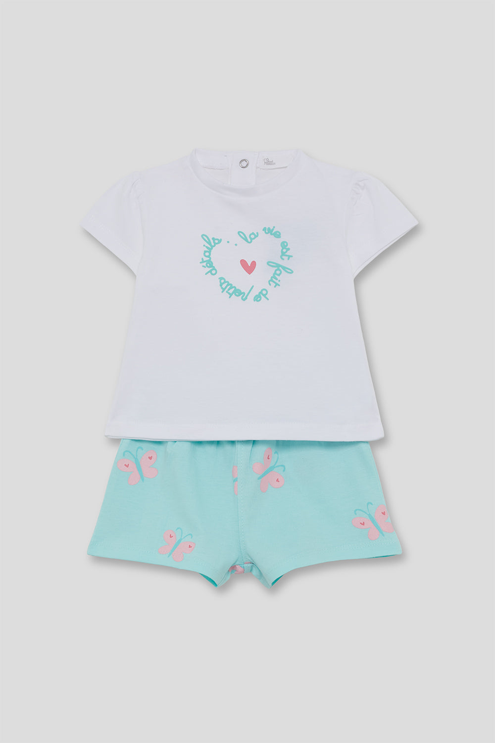 Conjunto Bebé Niña Blanco y Verde Agua con Mariposas 3 Meses - 6 Años – Colección Verano