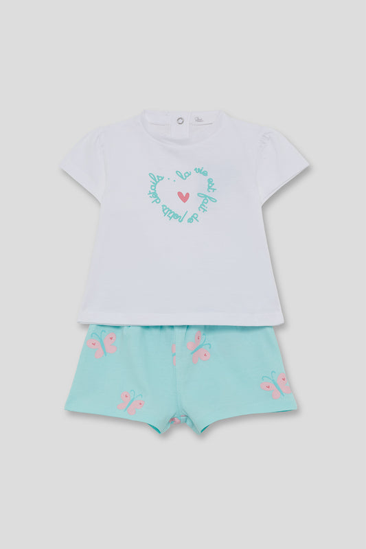 Conjunto Bebé Niña Blanco y Verde Agua con Mariposas 3 Meses - 6 Años – Colección Verano