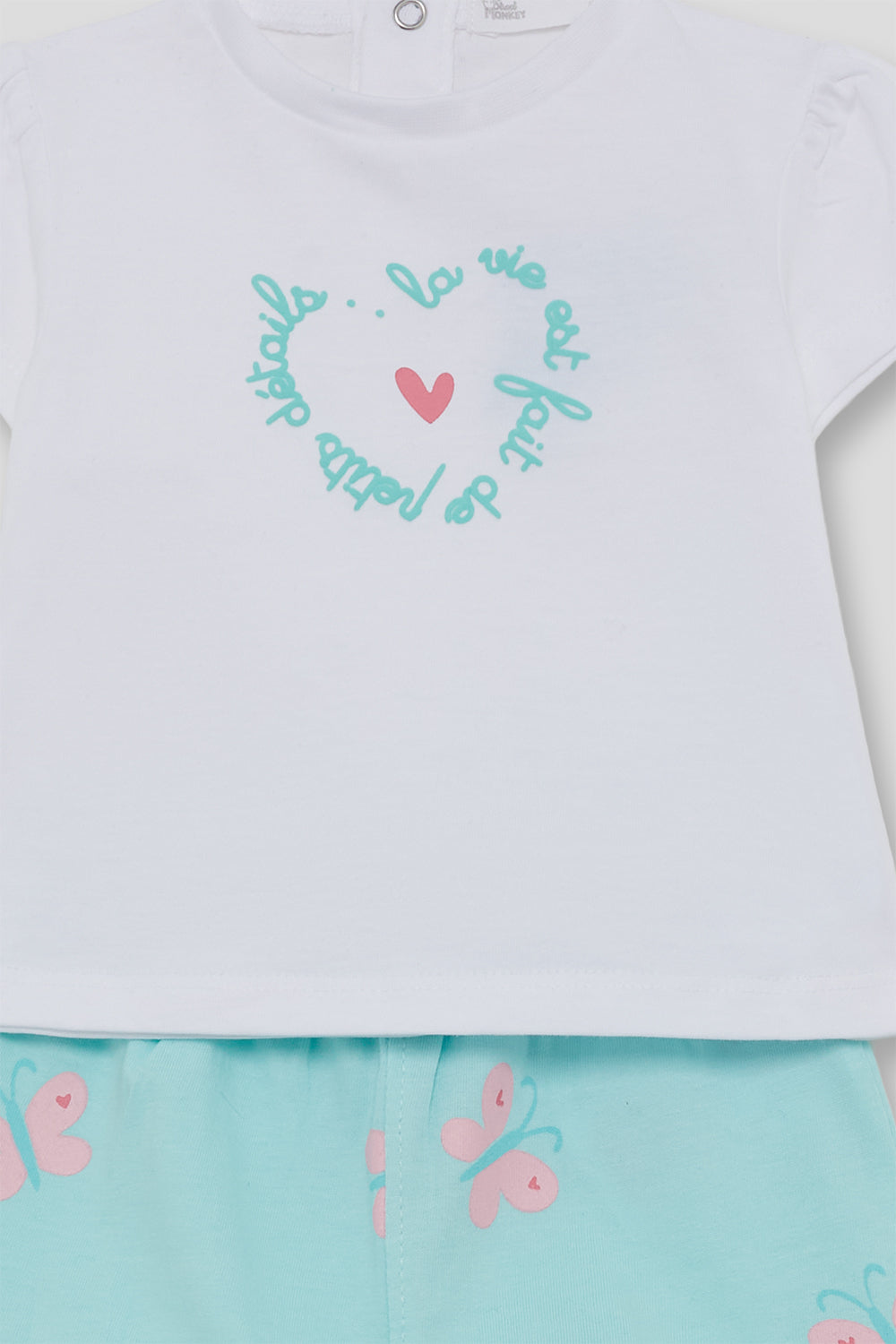 Conjunto Bebé Niña Blanco y Verde Agua con Mariposas 3 Meses - 6 Años – Colección Verano