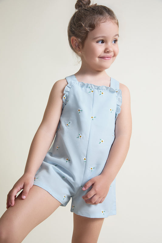 Mono bebé niña algodón azul claro con flores Street Monkey 3 meses - 6 años