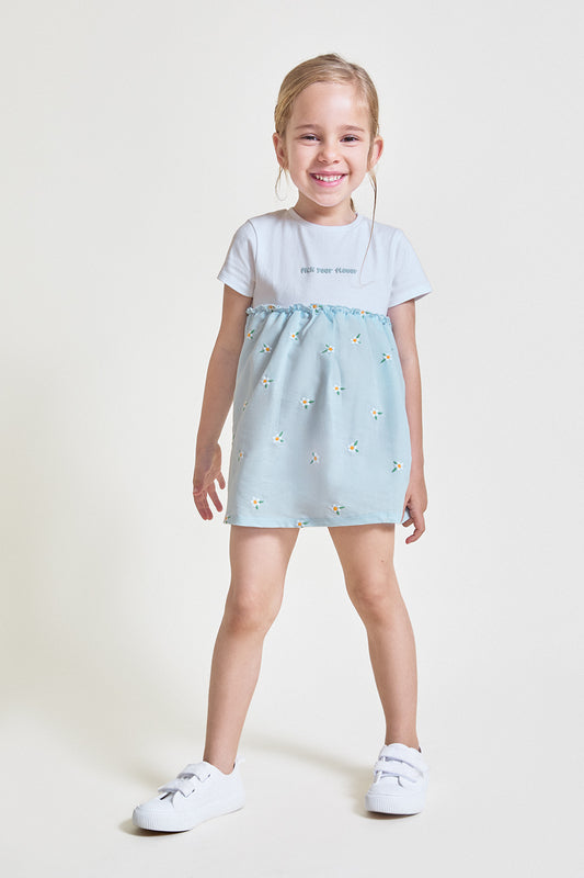 Vestido bebé niña algodón azul claro con flores Street Monkey 3 meses - 6 años