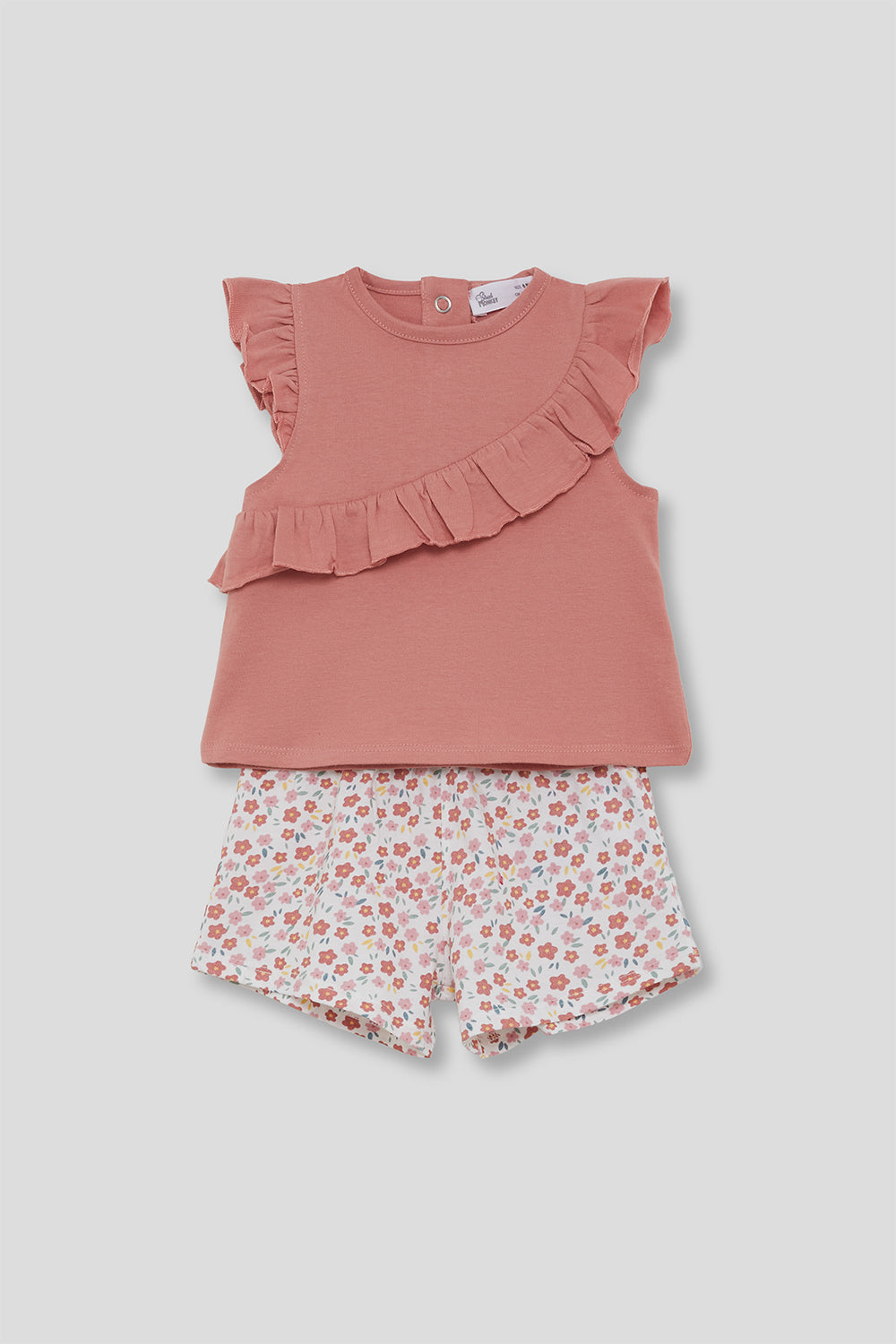Conjunto Bebé Niña Rosa Empolvado con Volante y Short Floral 3 Meses - 6 Años – Colección Verano