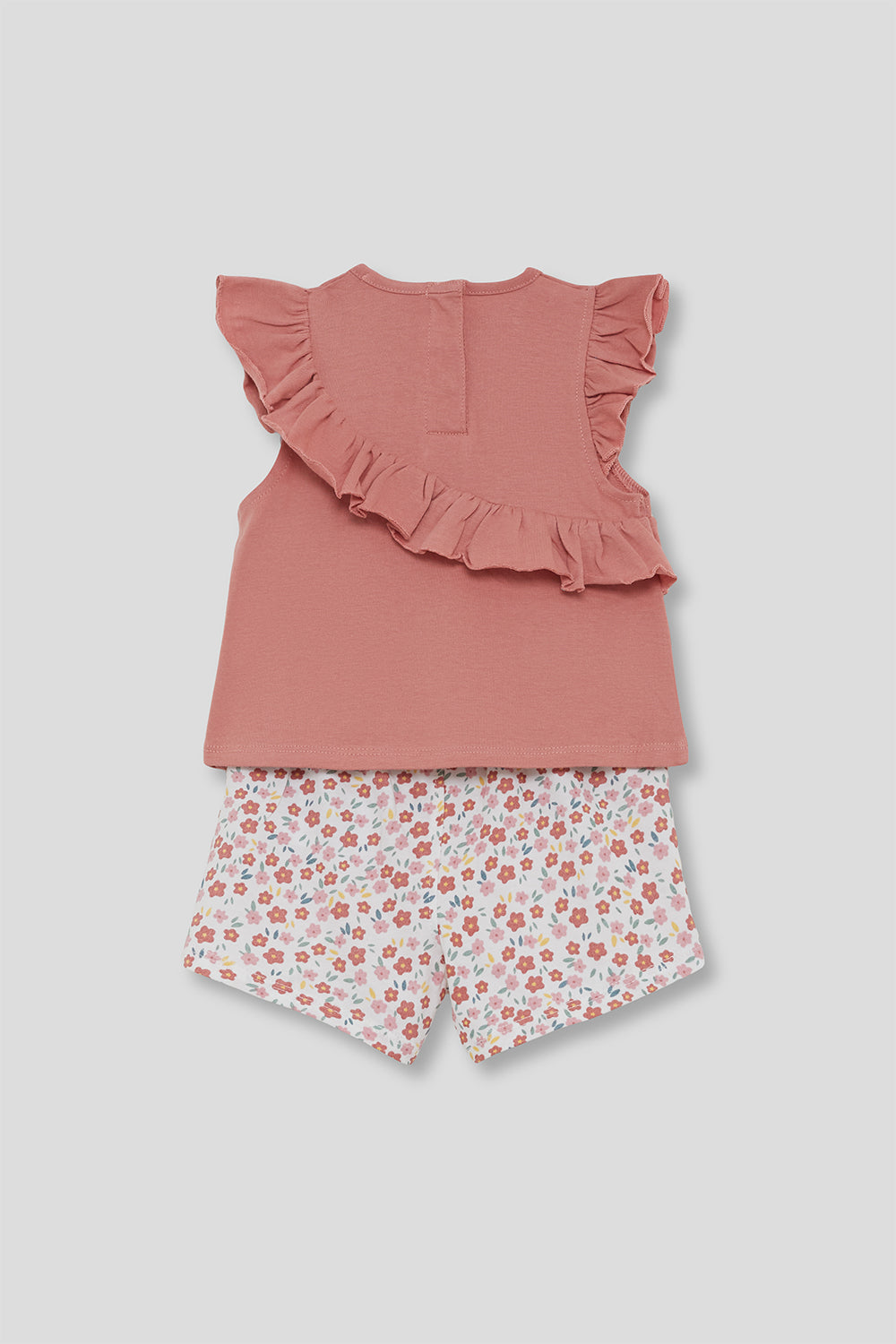 Conjunto Bebé Niña Rosa Empolvado con Volante y Short Floral 3 Meses - 6 Años – Colección Verano