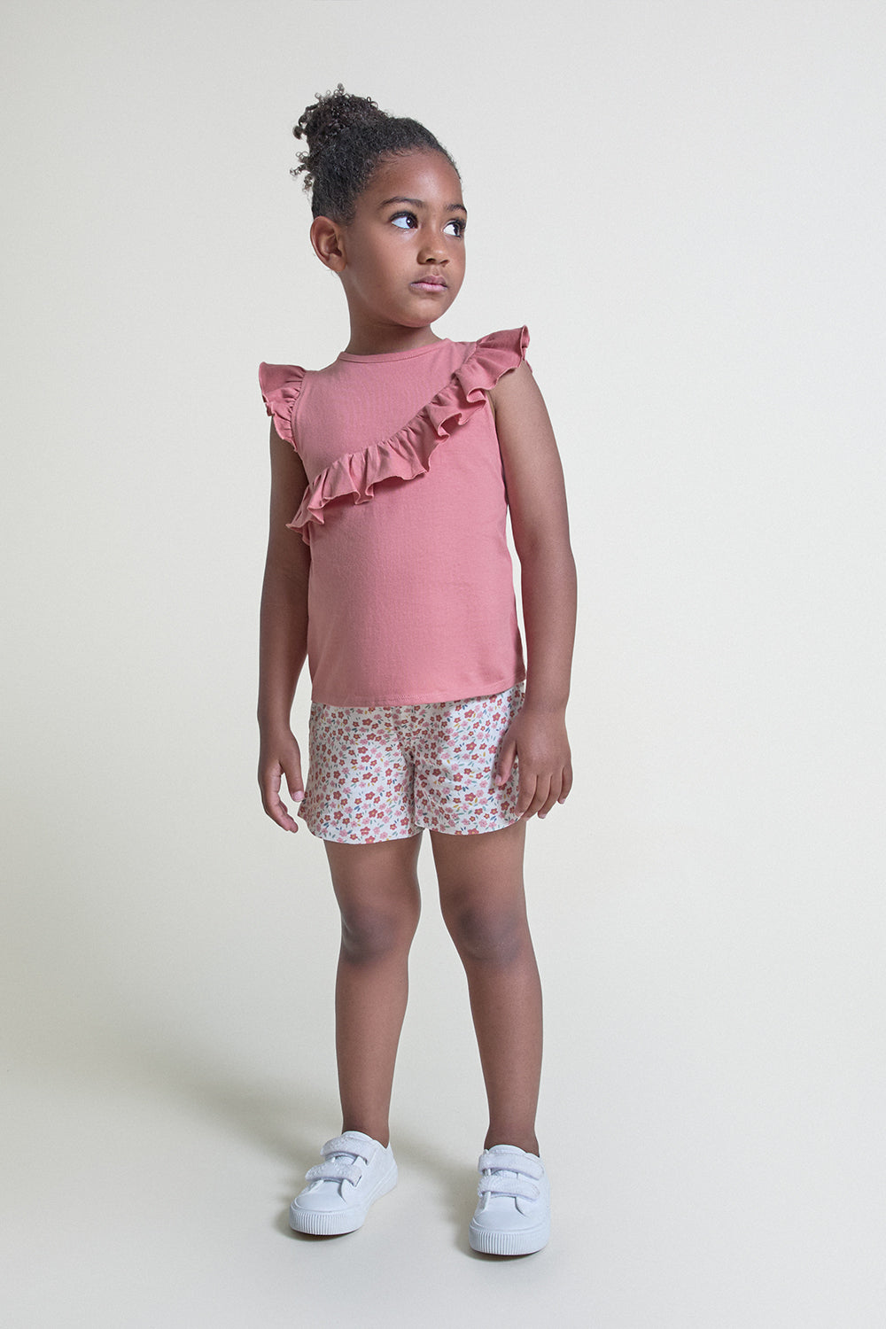 Conjunto Bebé Niña Rosa Empolvado con Volante y Short Floral 3 Meses - 6 Años – Colección Verano