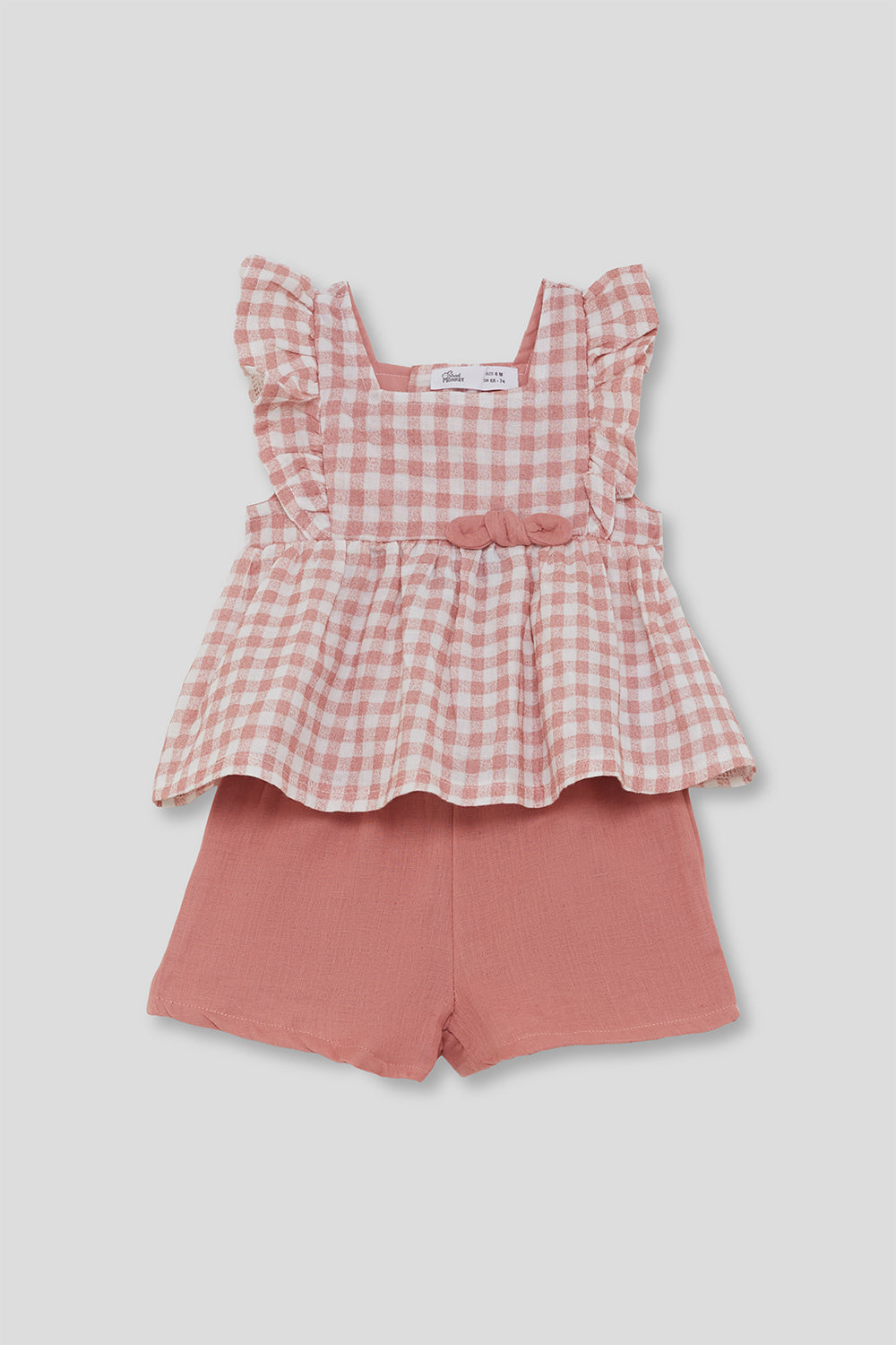 Conjunto Bebé Niña Vichy Rosa con Volantes y Lazo 3 Meses - 6 Años – Colección Verano