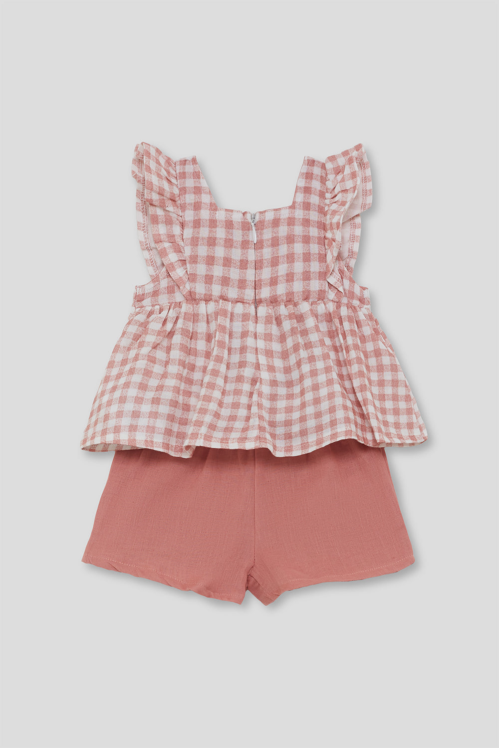 Conjunto Bebé Niña Vichy Rosa con Volantes y Lazo 3 Meses - 6 Años – Colección Verano