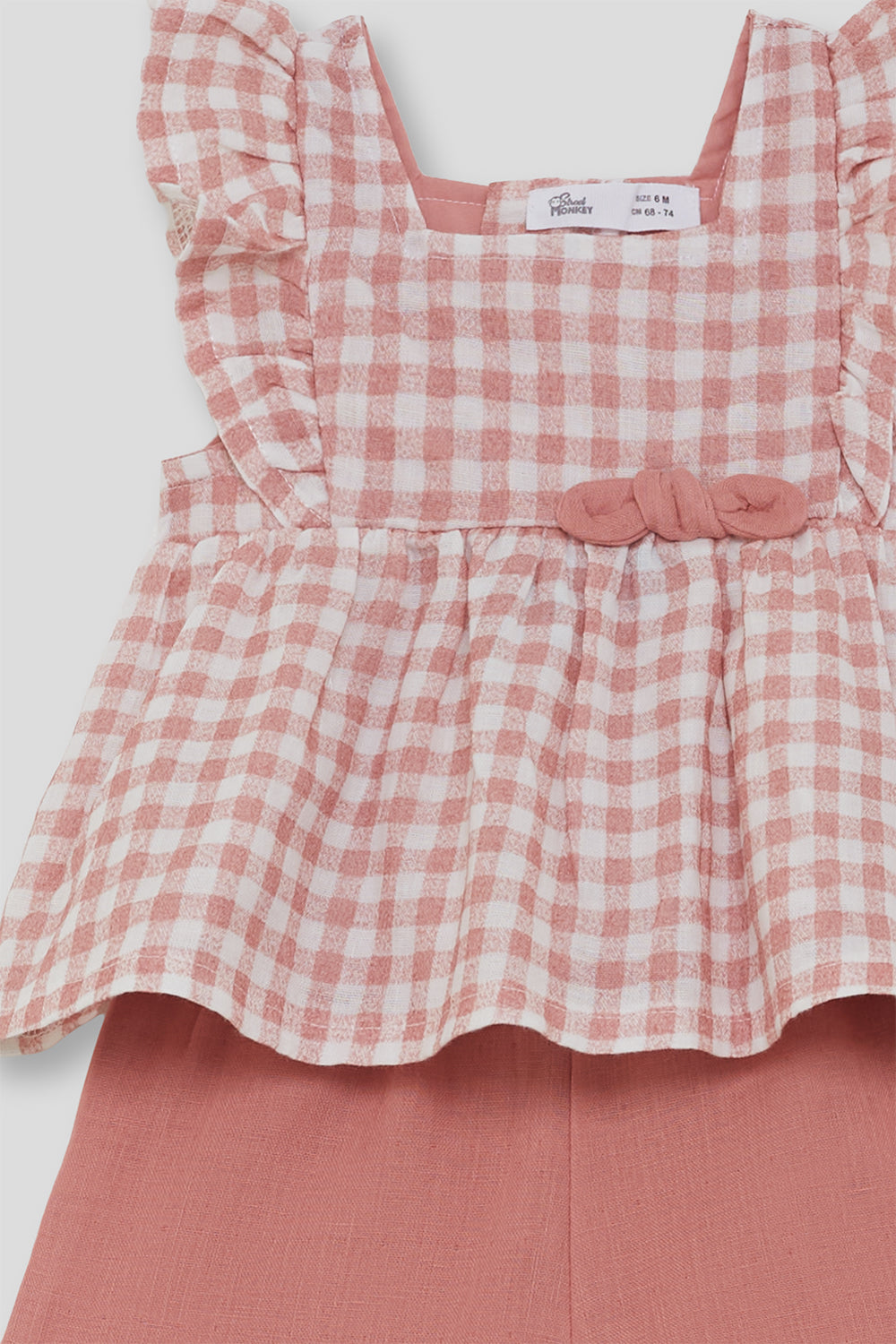 Conjunto Bebé Niña Vichy Rosa con Volantes y Lazo 3 Meses - 6 Años – Colección Verano