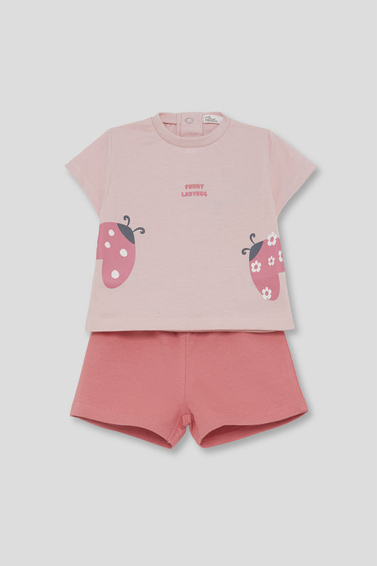 Conjunto Bebé Niña Rosa con Mariquitas 3 Meses - 6 Años – Colección Verano