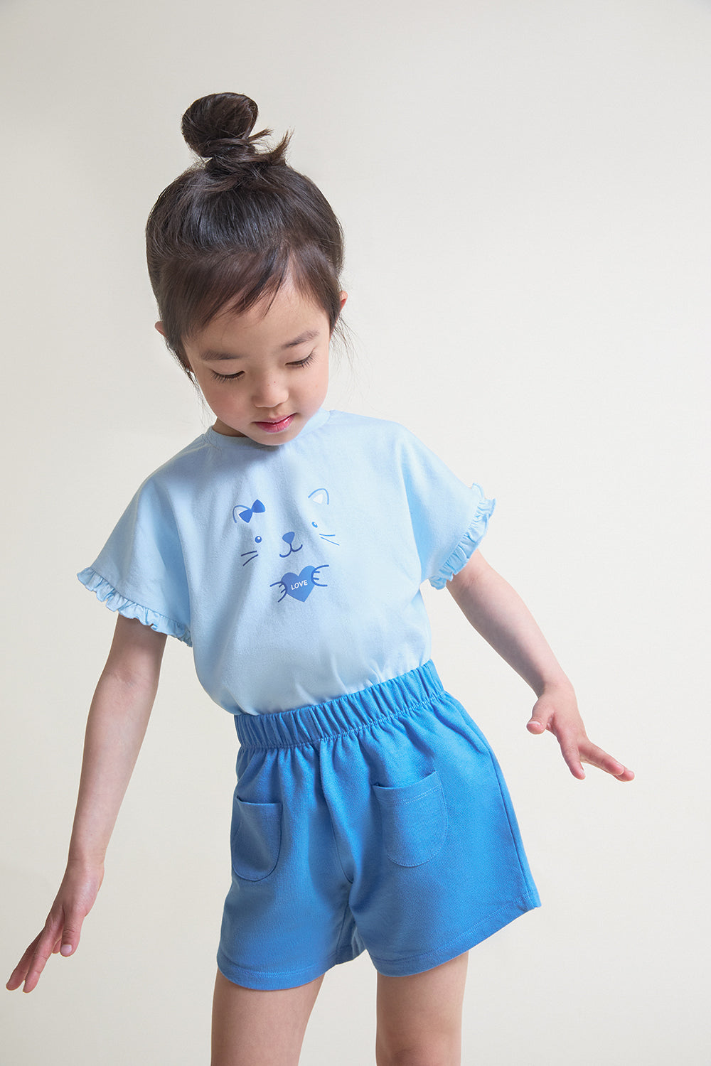 Conjunto bebé niña algodón camiseta y short azul Street Monkey 3 meses - 6 años