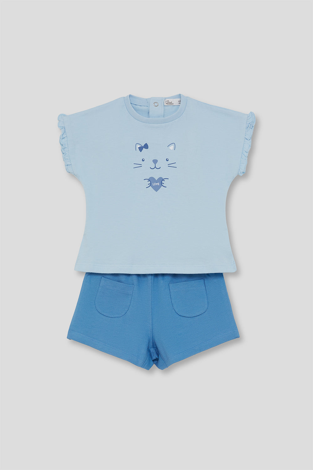 Conjunto bebé niña algodón camiseta y short azul Street Monkey 3 meses - 6 años
