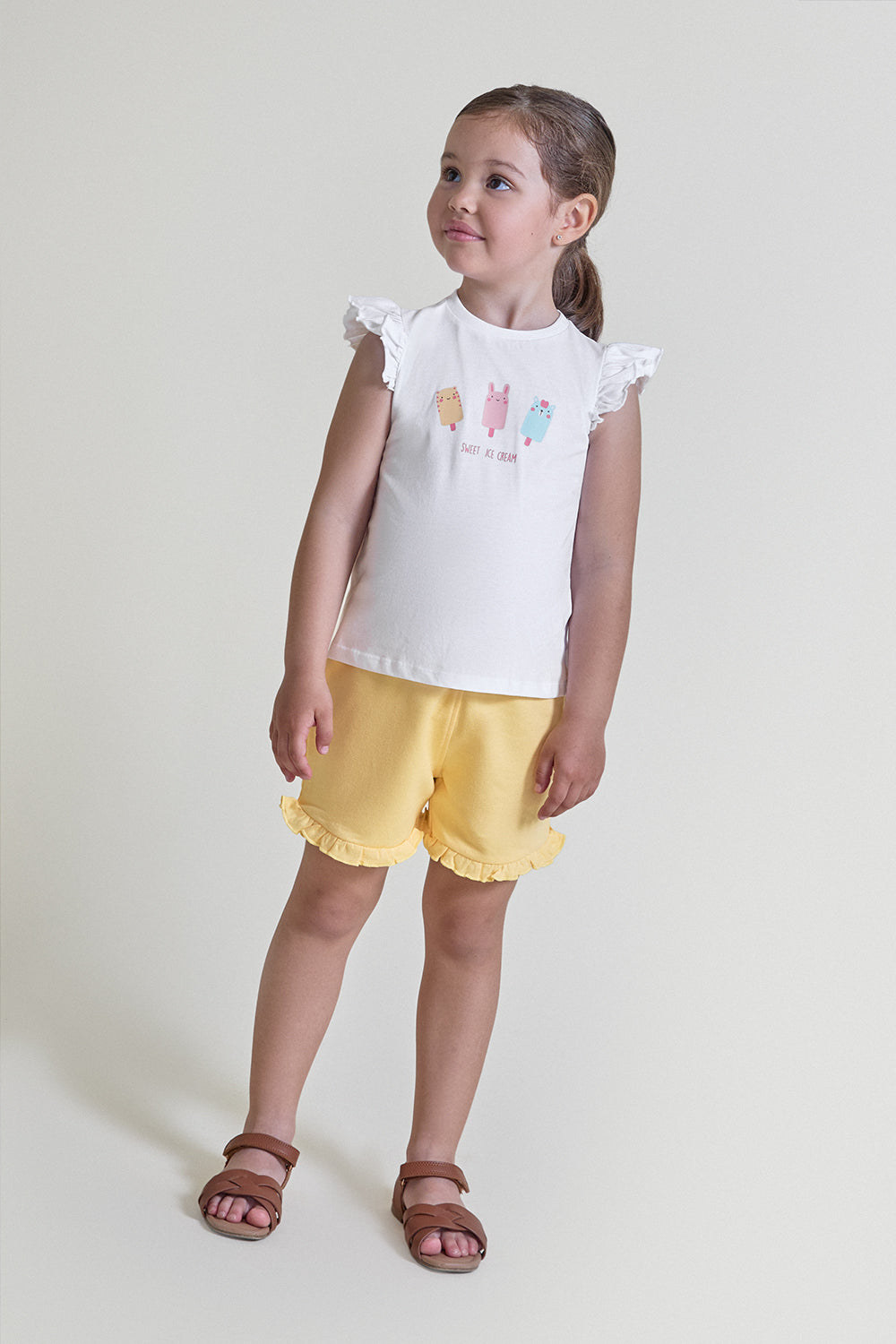 Conjunto Bebé Niña Blanco y Amarillo con Helados 3 Meses - 6 Años – Colección Verano