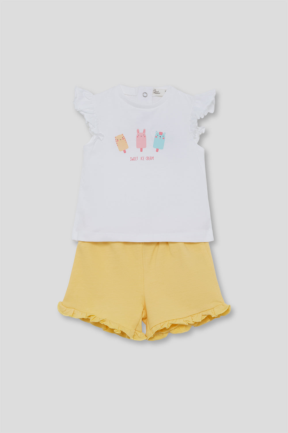 Conjunto Bebé Niña Blanco y Amarillo con Helados 3 Meses - 6 Años – Colección Verano