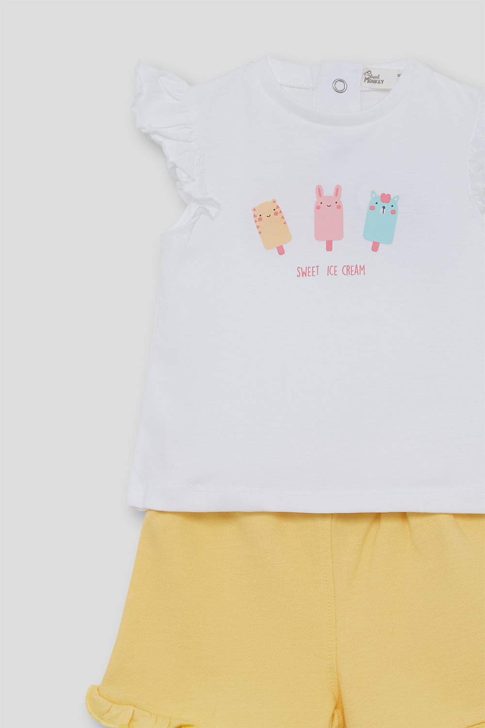 Conjunto Bebé Niña Blanco y Amarillo con Helados 3 Meses - 6 Años – Colección Verano