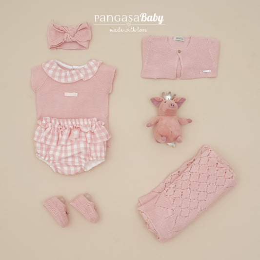 Conjunto bebé braguita cuadros rosa empolvado Pangasa Baby | 3 a 24 meses