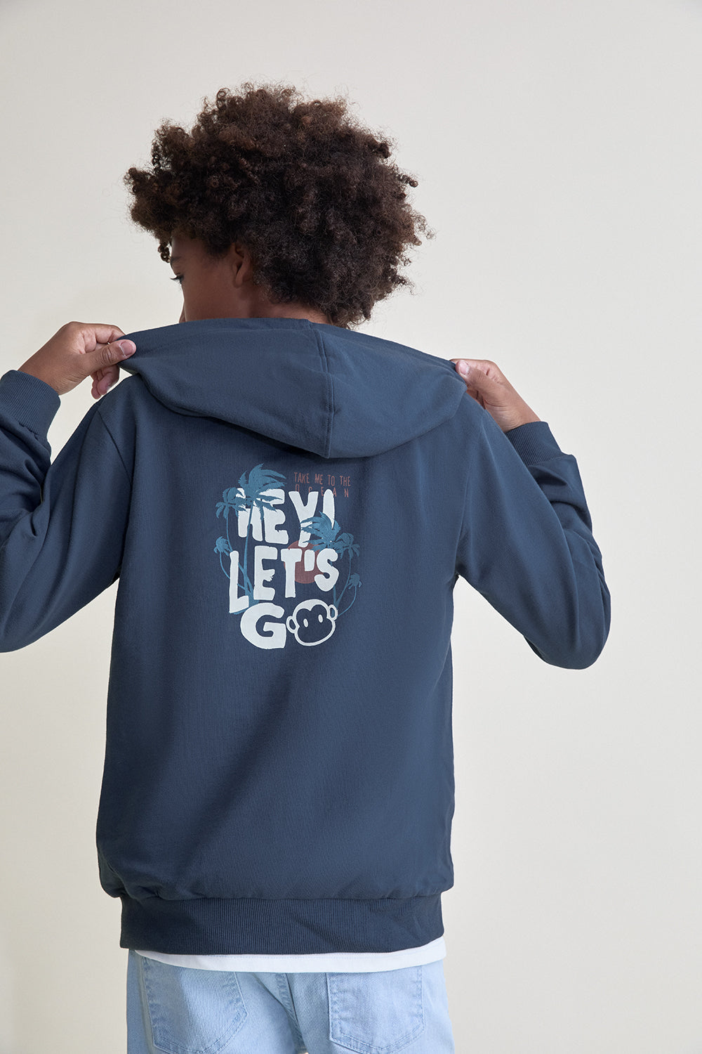 Sudadera Niño con Capucha Azul “Let’s Go” 2-16 Años – Street Monkey Verano