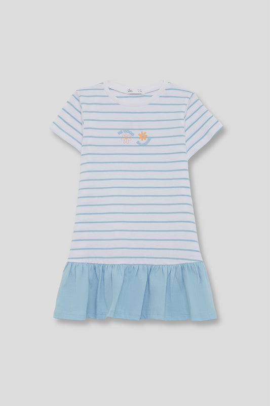 Vestido de algodón a rayas azul claro para niña Street Mockey 2-16 años