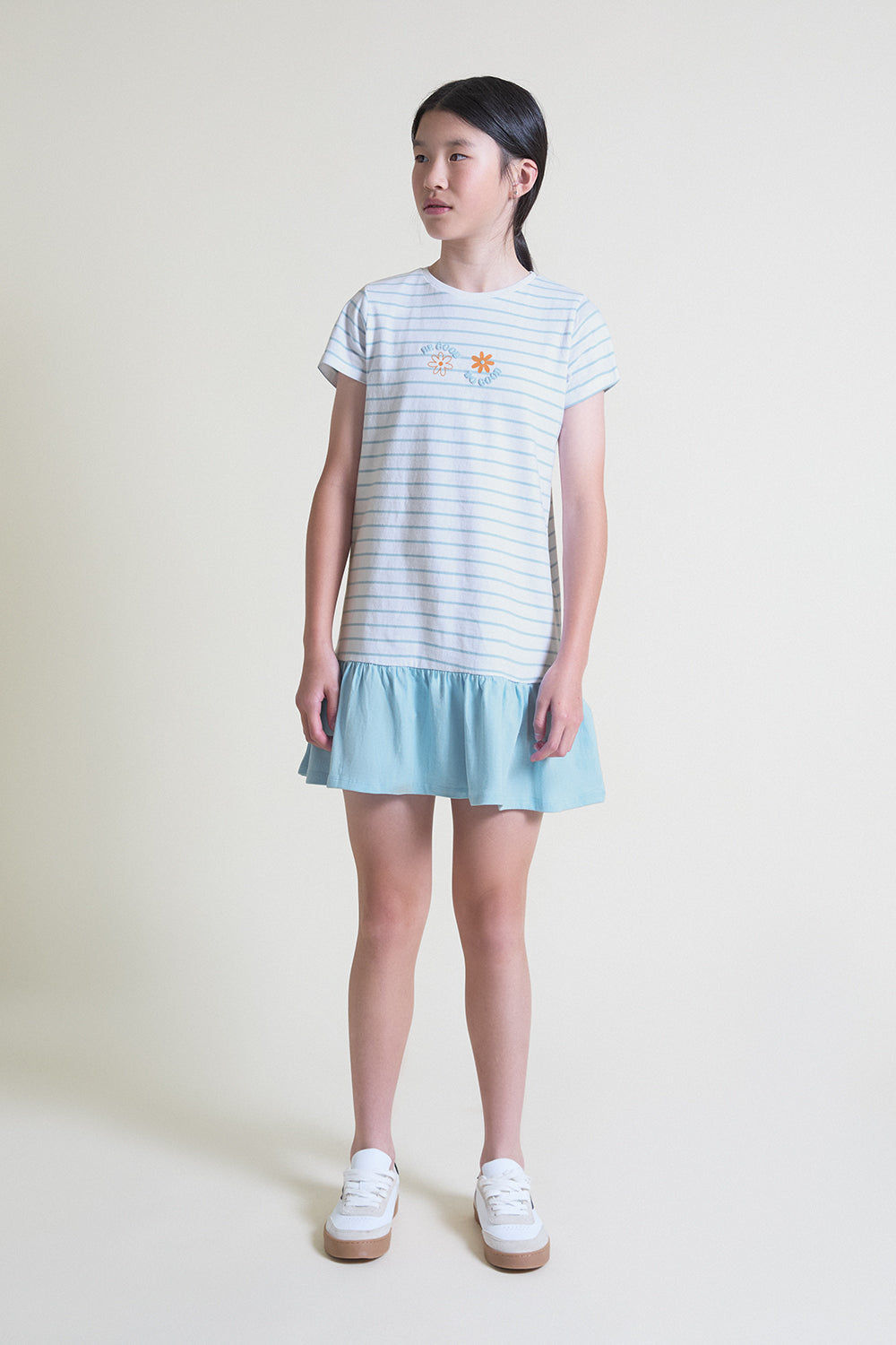 Vestido de algodón a rayas azul claro para niña Street Monkey 2-16 años