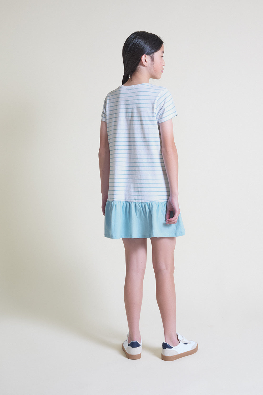 Vestido de algodón a rayas azul claro para niña Street Monkey 2-16 años